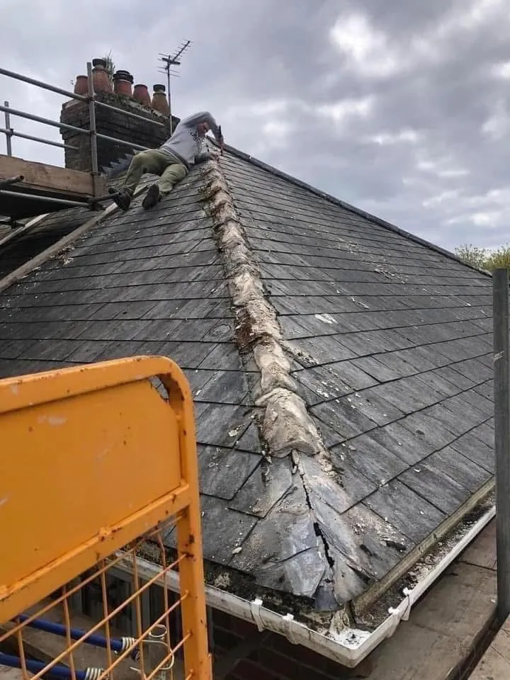 Slate roof ridge and chimney repair in Plymouth